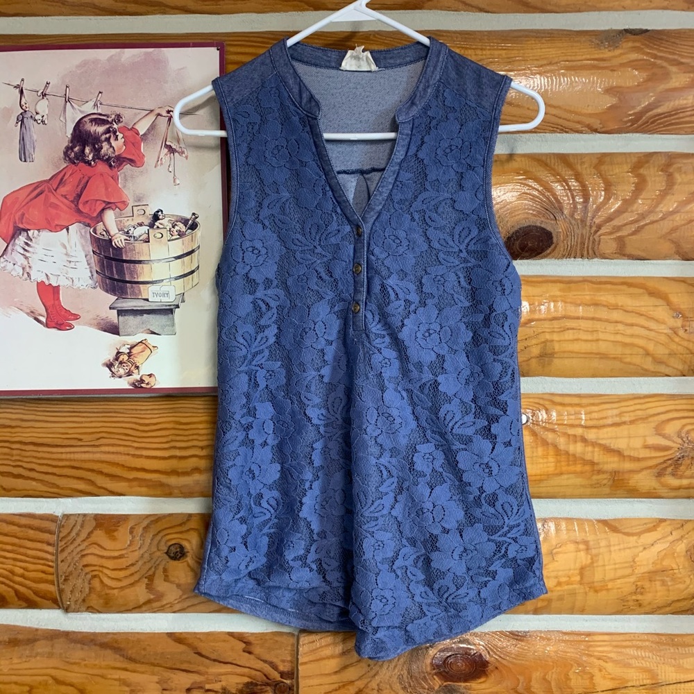 Denim look lacy tank size m